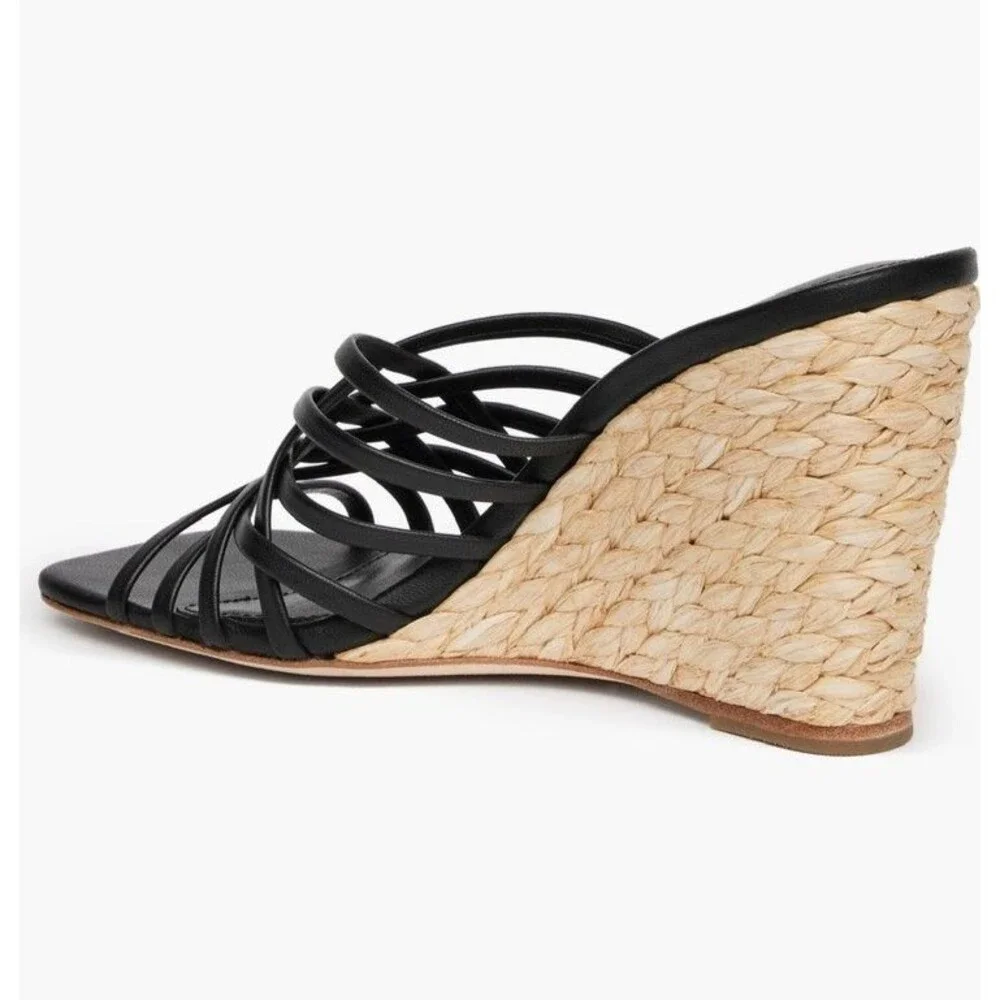 Paige Skyler Espedrille Wedge Sandals Strappy Leather Slip On‎ Size 10 Black New